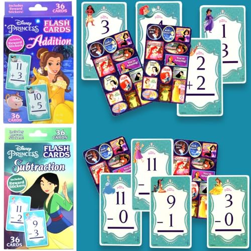 Disney Prinzessinnen-Mathematik-Spiele-Set – Bündel mit Additions- und Subtraktionskarten für Jungen, Mädchen, Disney Prinzessinnen-Lernspielzeug für Kinder im Alter von 5–6 Jahren von Disney