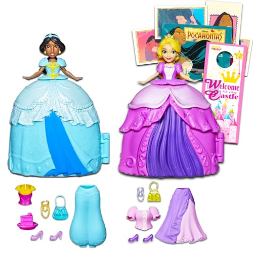 Disney Prinzessinnen-Mode-Überraschungspuppen-Set – Bündel mit Disney Prinzessin Jasmin und Rapunzel Puppen plus Zubehör, Aufklebern, mehr | Disney Prinzessinnen-Spielzeug für Mädchen von Disney