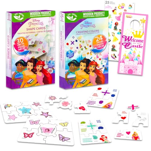 Disney Prinzessinnen-Puzzle-Paare für Kleinkinder – Bündel mit Formen und Farben, Puzzle-Paare, Lernkarten für Mädchen, Disney Prinzessinnen-Lernspielzeug für Kinder im Alter von 5–6 Jahren von Disney