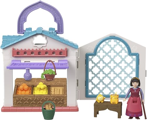 Disneys Wish Dahlias Marktplatz in Rosas Spielset, Dahlia Minipuppe, Sternenfigur und 9 Zubehörteile, HRH74 von Mattel