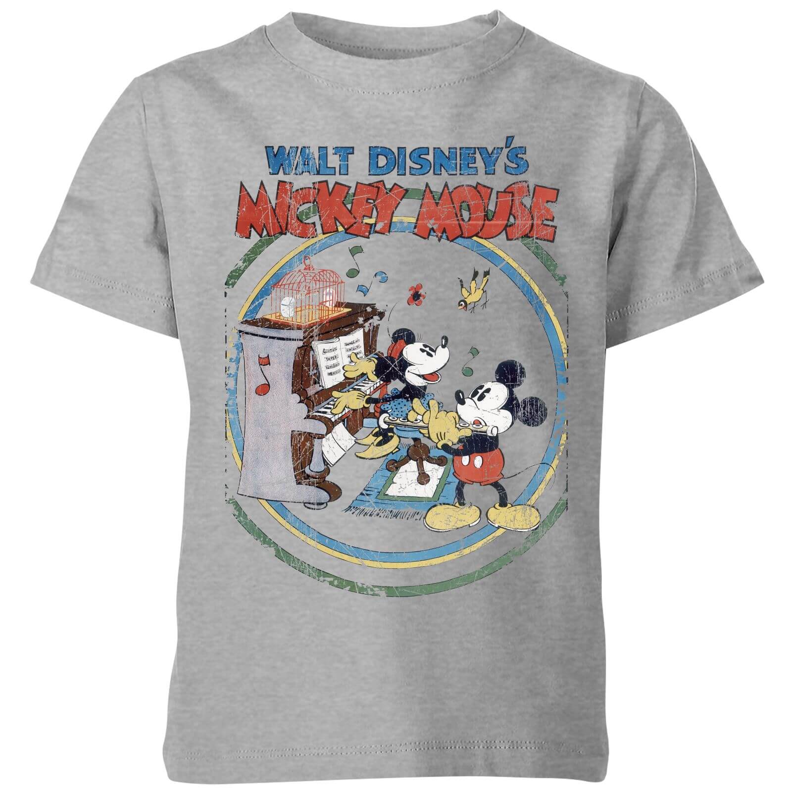 Disney Retro Poster Piano Kinder T-Shirt - Grau - 3-4 Jahre von Disney