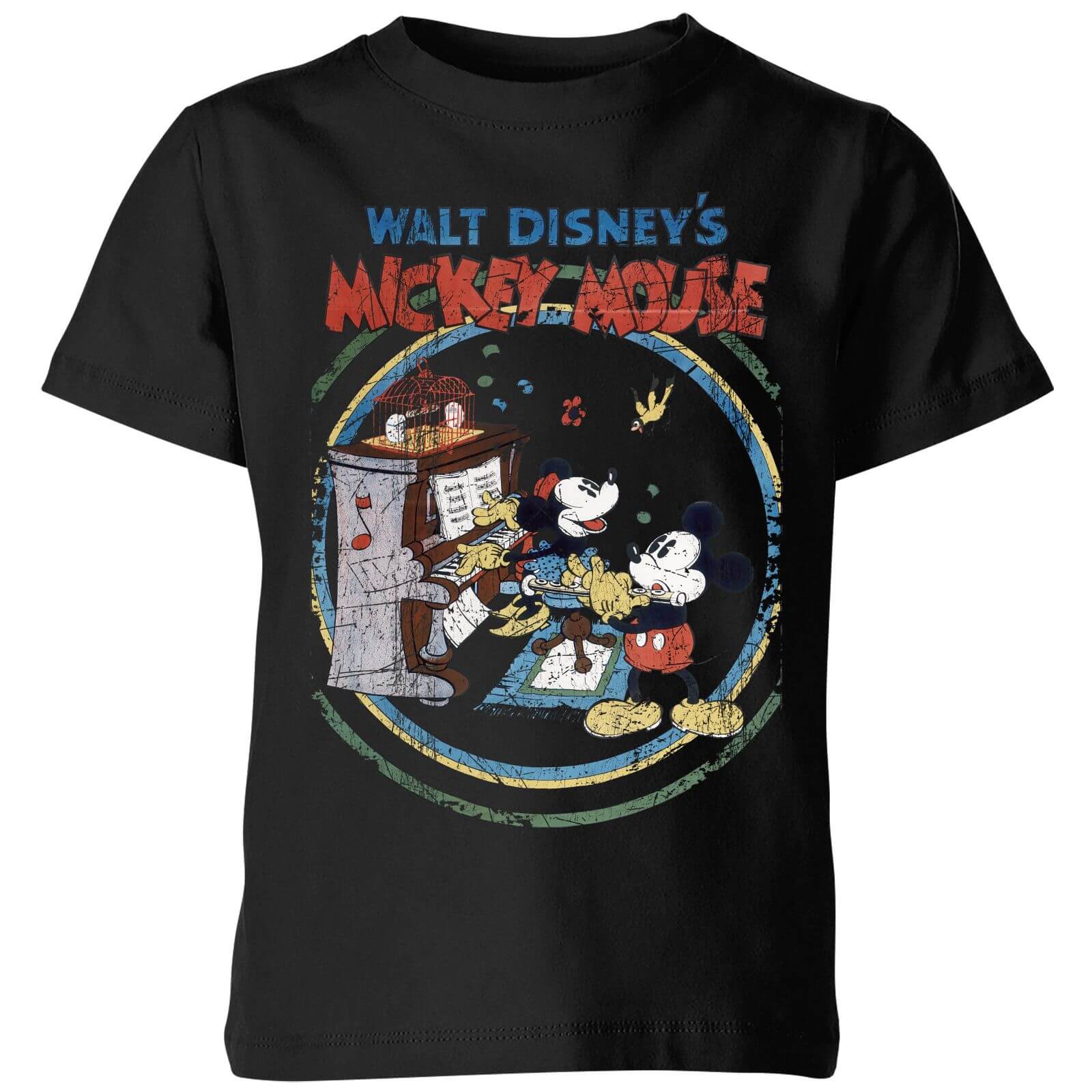 Disney Retro Poster Piano Kinder T-Shirt - Schwarz - 3-4 Jahre von Disney