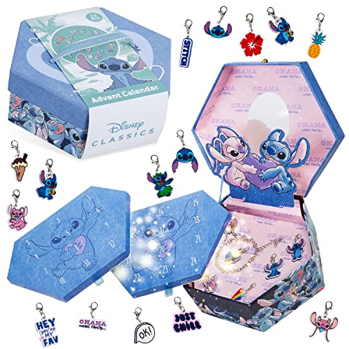 Disney Stitch Adventskalender 2025 für Kinder Teens DIY Füllen Sie Ihren eigenen Wandbehang oder Schmuck Charm Armband Weihnachten Countdown Kalender Stitch Geschenke (Blue Stitch Schmuck) von Disney