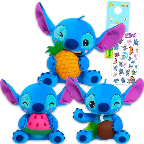 Disney Stitch Plüschtier-Set – 3er-Pack mit 17,8 cm großen Plüschtieren für Kinder, Jungen, Mädchen, mit Stich mit Wassermelone, Ananas, Kokosnuss plus Aufklebern, mehr | Disney Dolls Plüsch von Disney