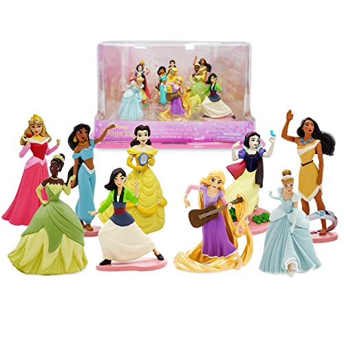 Disney Store Disney-Prinzessinnen Offizielles Deluxe-Figuren-Spielset, 9-teilig, mit plastischen Figuren von u.a. Tiana, Belle, Prinzessin Jasmin, Schneewittchen, Cinderella und Aurora (Dornröschen) von Disney Store