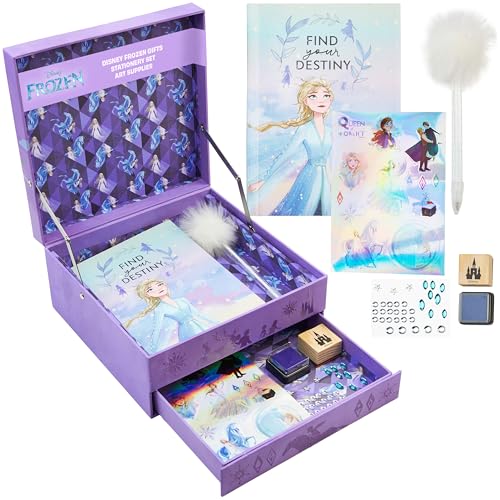 Disney Tagebuch Mädchen Set Notizbuch Kinder zum Selbstgestalten Scrapbook Zubehör Stifte Sticker Geschenke für Mädchen (Lila Frozen) von Disney