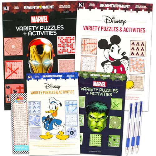 Disney und Marvel-Puzzles und Aktivitäten für Teenager, Erwachsene – Bündel 4 Disney und Marvel-Wortsuch- und Malbücher sowie mehr | Wortsuch-Puzzle-Bücher für Erwachsene von Disney