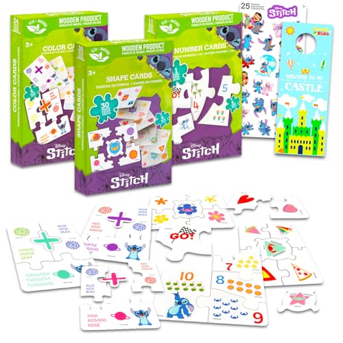 Lilo & Stitch Puzzle-Paare für Kleinkinder – Bündel mit 3 Puzzle-Paaren, Lernkarten mit Farben, Zahlen, Formen und Aufklebern, mehr | Stich-Lernspielzeug für Kinder im Alter von 5–6 Jahren von Disney