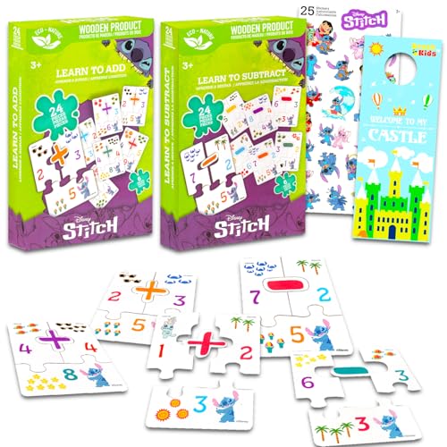 Lilo & Stitch Puzzle-Paare für Kleinkinder – Bündel mit Addition und Subtraktion Puzzle-Paare Lernkarten für Jungen, Mädchen, Stich-Lernspielzeug für Kinder im Alter von 5–6 Jahren, 2 Stück von Disney