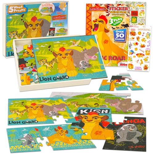 Lion Guard Wooden Puzzle 5 Pack - Lion King Wood Puzzles Bundle with Holding Tray Plus Lion Guard Stickers for Boys, Girls | Lion Guard Jigsaw Puzzles for Kids von Disney