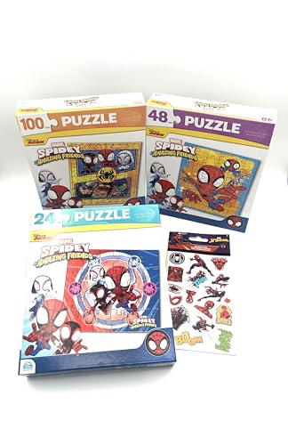 Marvel Spidey and His Amazing Friends, 3 Puzzles für Kinder im Alter von 4 bis 8 Jahren, Paket enthält 24 Teile, 48 Teile und 100 Teile, Puzzle für Jungen und Mädchen von Disney