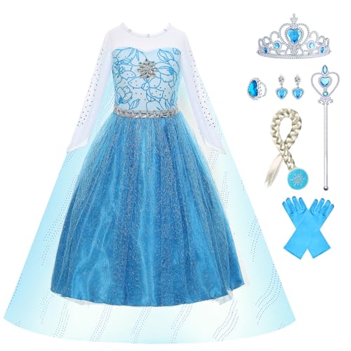 Disnnie Prinzessin Kleid für Mädchen Langarm Elsa Kostüm Kinder Halloween Kostüme Cosplay Outfit von Disnnie