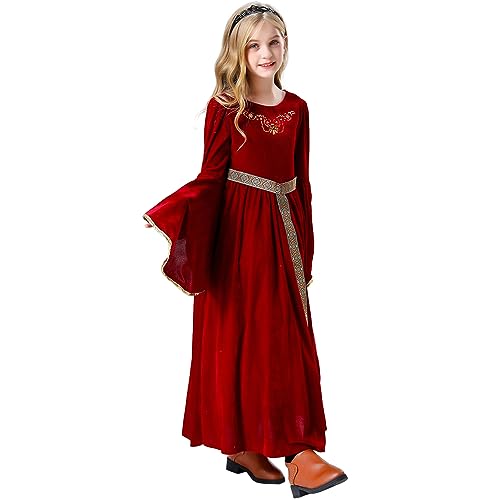 Diudiul Mädchen Mittelalter Renaissance Prinzessin Kleider Kind Halloween Kostüme (Rosa,120CM) von Diudiul