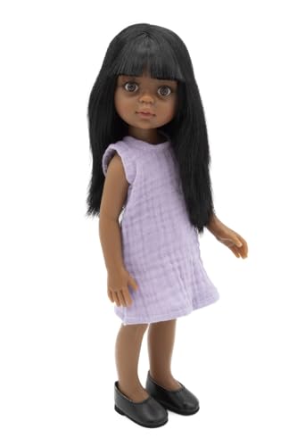 Nora Sammelpuppe mit lila Kleid – Paola Reina 32 cm – braunes Haar, braune Augen, schwarze Schuhe – hergestellt in Spanien von Diversal
