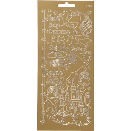 Aufkleber, Einhorn, Blatt 10x23 cm, gold, 1 Blatt Aufkleber, Einhorn, Blatt 10x23 cm, gold, 1 Blatt von Diverse