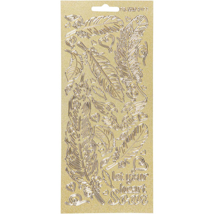 Aufkleber, Federn, Blatt 10x23 cm, gold, 1 Blatt von Diverse