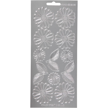 Aufkleber, Gänseblümchen, Blatt 10x23 cm, silber, 1 Blatt Aufkleber, Gänseblümchen, Blatt 10x23 cm, silber, 1 Blatt von Diverse