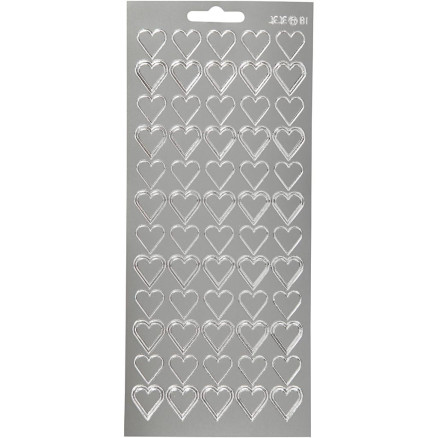Aufkleber, Herzen, Blatt 10x23 cm, silber, 1 Blatt von Diverse