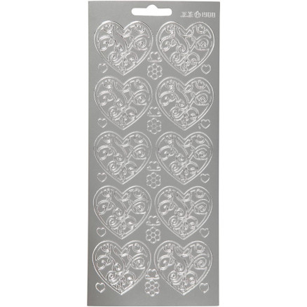 Aufkleber, Herzen, Blatt 10x23 cm, silber, 1 Blatt von Diverse