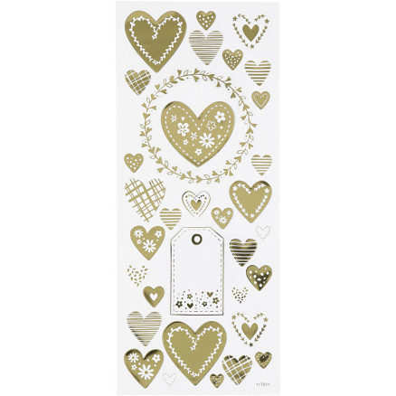 Aufkleber, Herzen, Blatt 10x24 cm, gold, 1 Blatt von Diverse