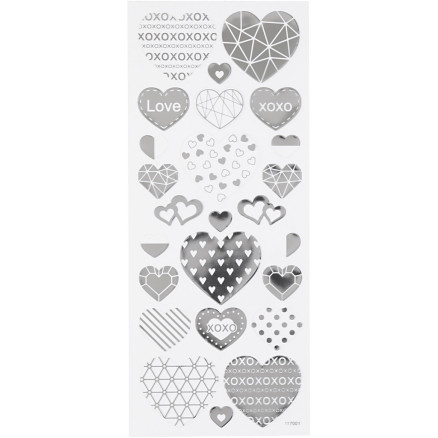 Aufkleber, Herzen, Blatt 10x24 cm, silber, 1 Blatt Aufkleber, Herzen, Blatt 10x24 cm, silber, 1 Blatt von Diverse