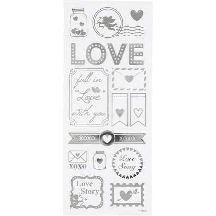 Aufkleber, Liebe, Blatt 10x24 cm, silber, 1 Blatt von Diverse