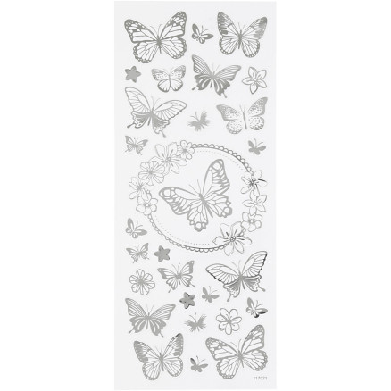 Aufkleber, Schmetterlinge, Blatt 10x24 cm, silber, 1 Blatt von Diverse
