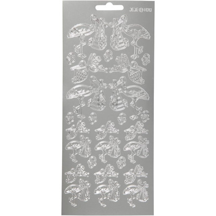 Aufkleber, Storch mit Baby, Blatt 10x23 cm, silber, 1 Blatt Aufkleber, Storch mit Baby, Blatt 10x23 cm, silber, 1 Blatt von Diverse