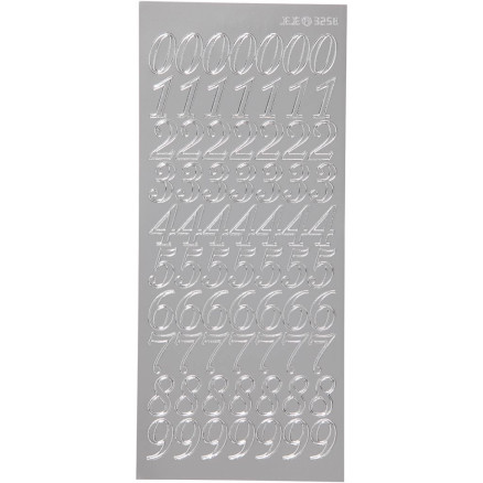 Aufkleber, Zahlen, Blatt 10x23 cm, silber, 1 Blatt von Diverse