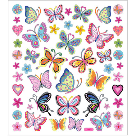 Aufkleber, bunte Schmetterlinge, Blatt 15x16,5 cm, 1 Blatt von Diverse