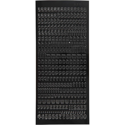 Aufkleber, kleine Lesezeichen, kleine Buchstaben, Blatt 10x23 cm, schwarz, 1 Blatt von Diverse
