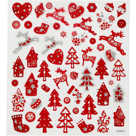 Aufkleber, rot/weiß Weihnachten, Blatt 15x16,5 cm, 1 Blatt Aufkleber, rot/weiß Weihnachten, Blatt 15x16,5 cm, 1 Blatt von Diverse