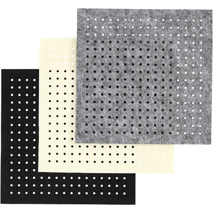 Bastelfilz mit Löchern, Größe 20x20 cm, Dicke 3 mm, Schwarz, Grau, Nat Bastelfilz mit Löchern, Größe 20x20 cm, Dicke 3 mm, Schwarz, Grau, Nat von Diverse
