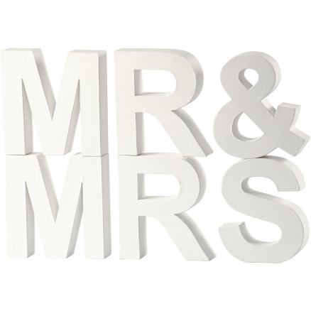 Buchstaben, MR & MRS, H 17,5 cm, T 4,5 cm, Weiß, 1 Set Buchstaben, MR & MRS, H 17,5 cm, T 4,5 cm, Weiß, 1 Set von Diverse