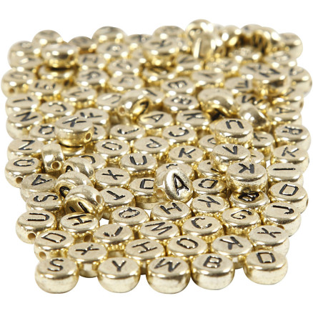 Buchstaben-Perlen, D 7 mm, Lochgröße 1 mm, Gold, 165 g/ 1 Pck von Diverse