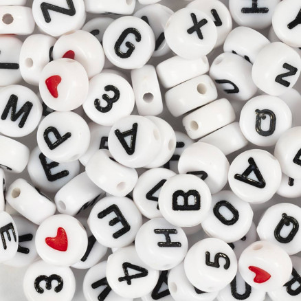 Buchstaben-Perlen, Größe 7 mm, Lochgröße 1,2 mm, ca. 200 Stk, Weiß, 25 g/ 1 Pck Buchstaben-Perlen, Größe 7 mm, Lochgröße 1,2 mm, ca. 200 Stk, Weiß, 25 g/ 1 Pck von Diverse