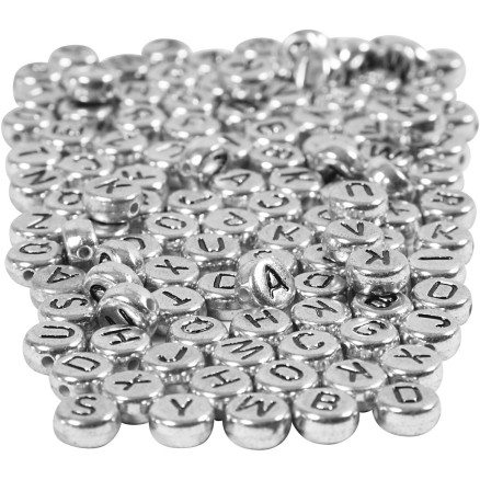 Buchstaben-Perlen, D 7 mm, Lochgröße 1,2 mm, Silber, 165 g/ 1 Pck von Diverse