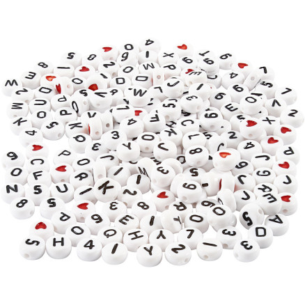 Buchstaben-Perlen, Größe 7 mm, Lochgröße 1,2 mm, Weiß, 200 g/ 1 Pck von Diverse