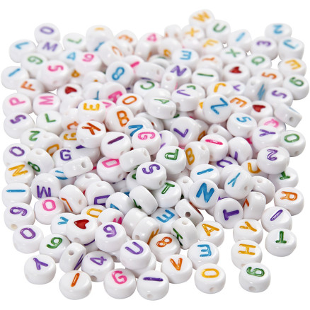 Buchstaben-Perlen, Größe 7 mm, Lochgröße 1,2 mm, Weiß, 200 g/ 1 Pck von Diverse