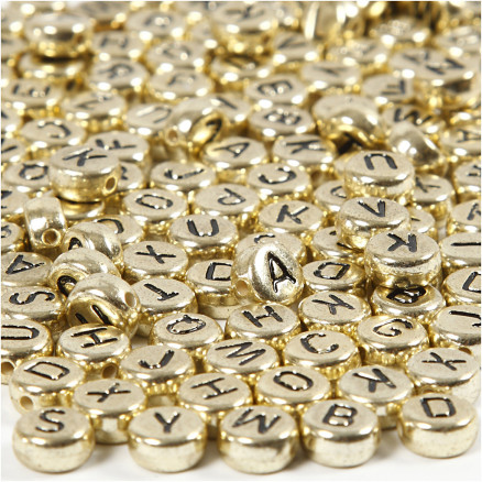 Buchstabenperlen, Durchm. 7 mm, Lochgröße 1,2 mm, gold, 21g/ 1 Pk. Buchstabenperlen, Durchm. 7 mm, Lochgröße 1,2 mm, gold, 21g/ 1 Pk. von Diverse