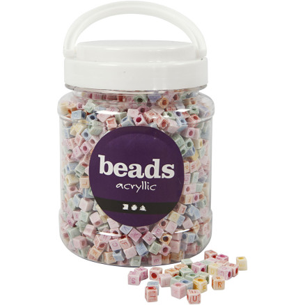 Perlen mit Buchstaben, Größe 6x6 mm, Lochgröße 3 mm, 500 g, 700 ml/ 1 Dose von Diverse