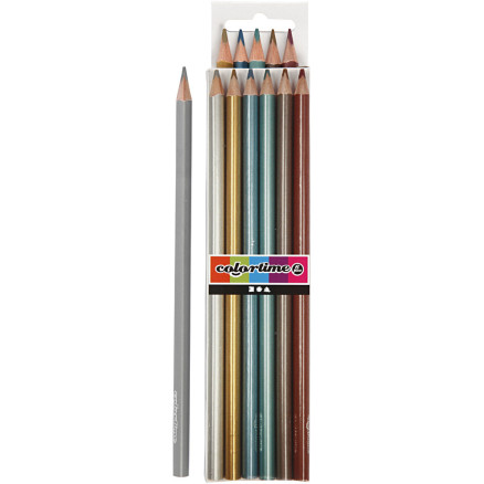 Colortime Buntstifte, L: 17,45 cm, Mine 3 mm, Metallicfarben, 6 Stück / 1 Pk. Colortime Buntstifte, L: 17,45 cm, Mine 3 mm, Metallicfarben, 6 Stück / 1 Pk. von Diverse