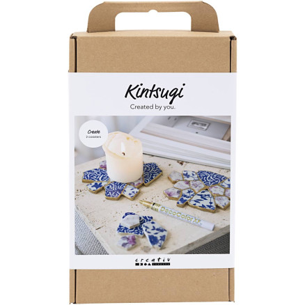 DIY Kit Kintsugi, Untersetzer, blau, gold, hellrot, weiß, 1 Pk. von Diverse