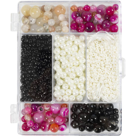 DIY Mix-Schmuck, Achate, Größe 2,6-10 mm, Lochgröße 0,8-1,8 mm, beige, schwarz, rosa, weißes Perlmutt, 1 Pk. von Diverse