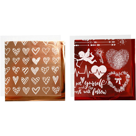 Dekofolie mit Transferblatt, Herzen und Liebe, Blatt 15x15 cm, Rot, 2x2 Bl./ 1 Pck von Diverse
