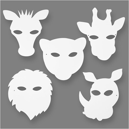 Dschungeltier-Masken, H 22,5-25 cm, B 20,5-22,5 cm, 230 g, Weiß, 16 Stk/ 1 Pck von Diverse