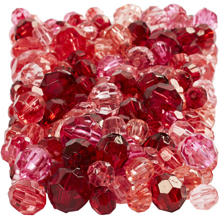 Facettenperlen, Größe 4-12 mm, Lochgröße 1-2,5 mm, Rottöne, 250 g/ 1 Pck von Diverse