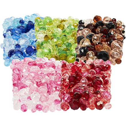 Facettenperlen, D 4-12 mm, Lochgröße 1-2,5 mm, Sortierte Farben, 7x250 Facettenperlen, D 4-12 mm, Lochgröße 1-2,5 mm, Sortierte Farben, 7x250 von Diverse