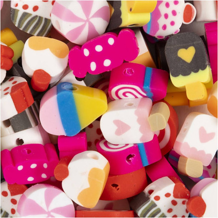 Figurenperlen, Süßigkeiten, Kuchen und Eiscreme, Durchm. 10 mm, Lochgröße 1,5 mm, 200 Stück / 1 Pk. Figurenperlen, Süßigkeiten, Kuchen und Eiscreme, Durchm. 10 mm, Lochgröße 1,5 mm, 200 Stück / 1 Pk. von Diverse