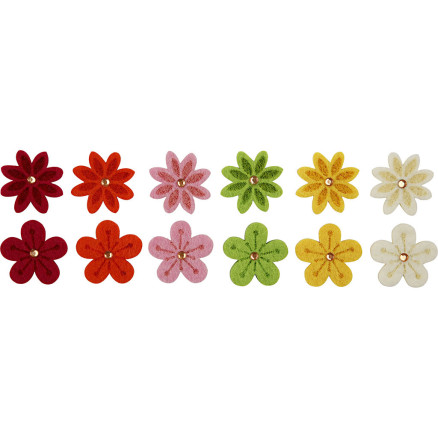 Filzblumen mit Strasssteinen, Durchm. 30 mm, Dicke 2,5 mm, 12 Stück / 1 Pk. von Diverse